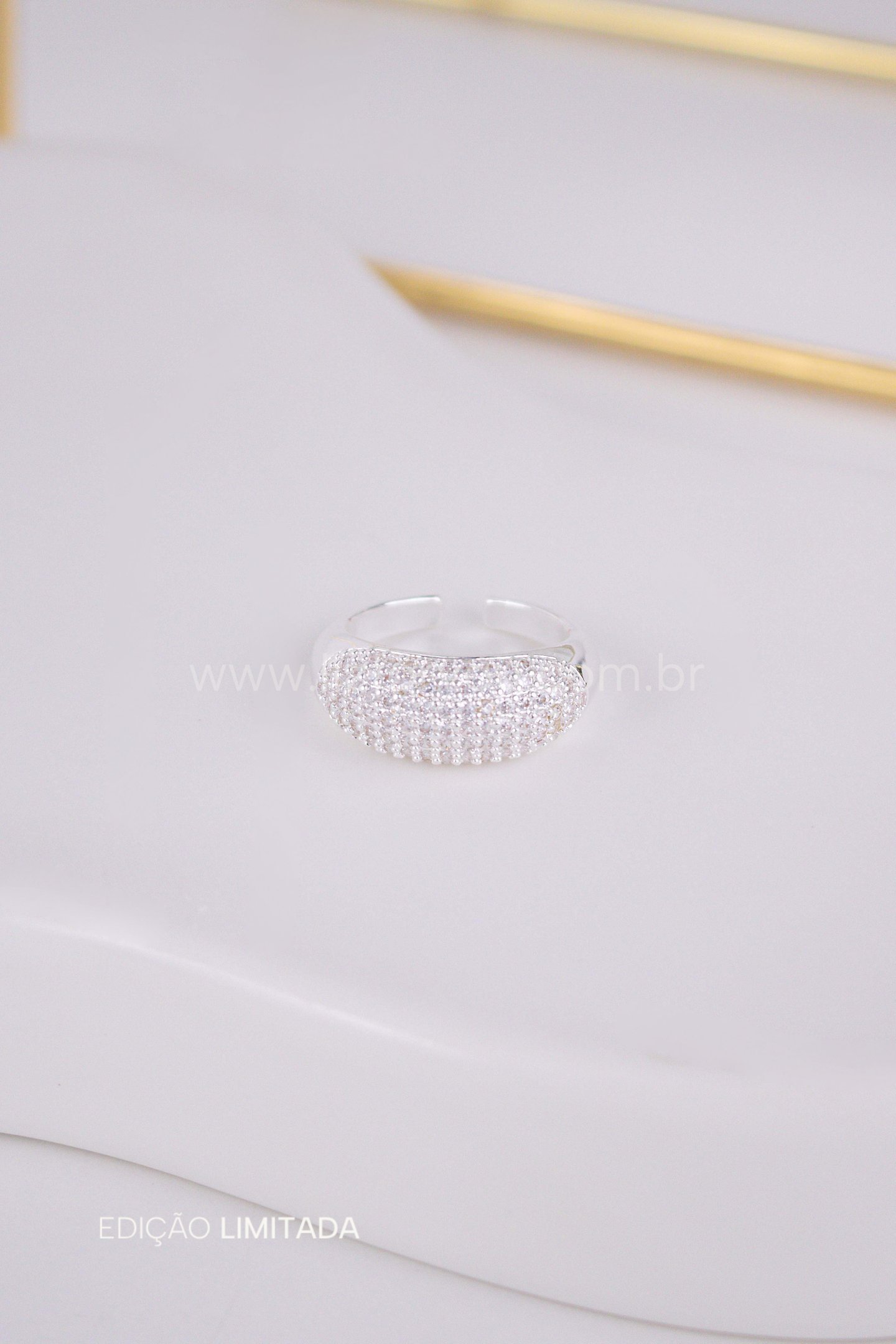 Anel Regulável Mirror Cravejado