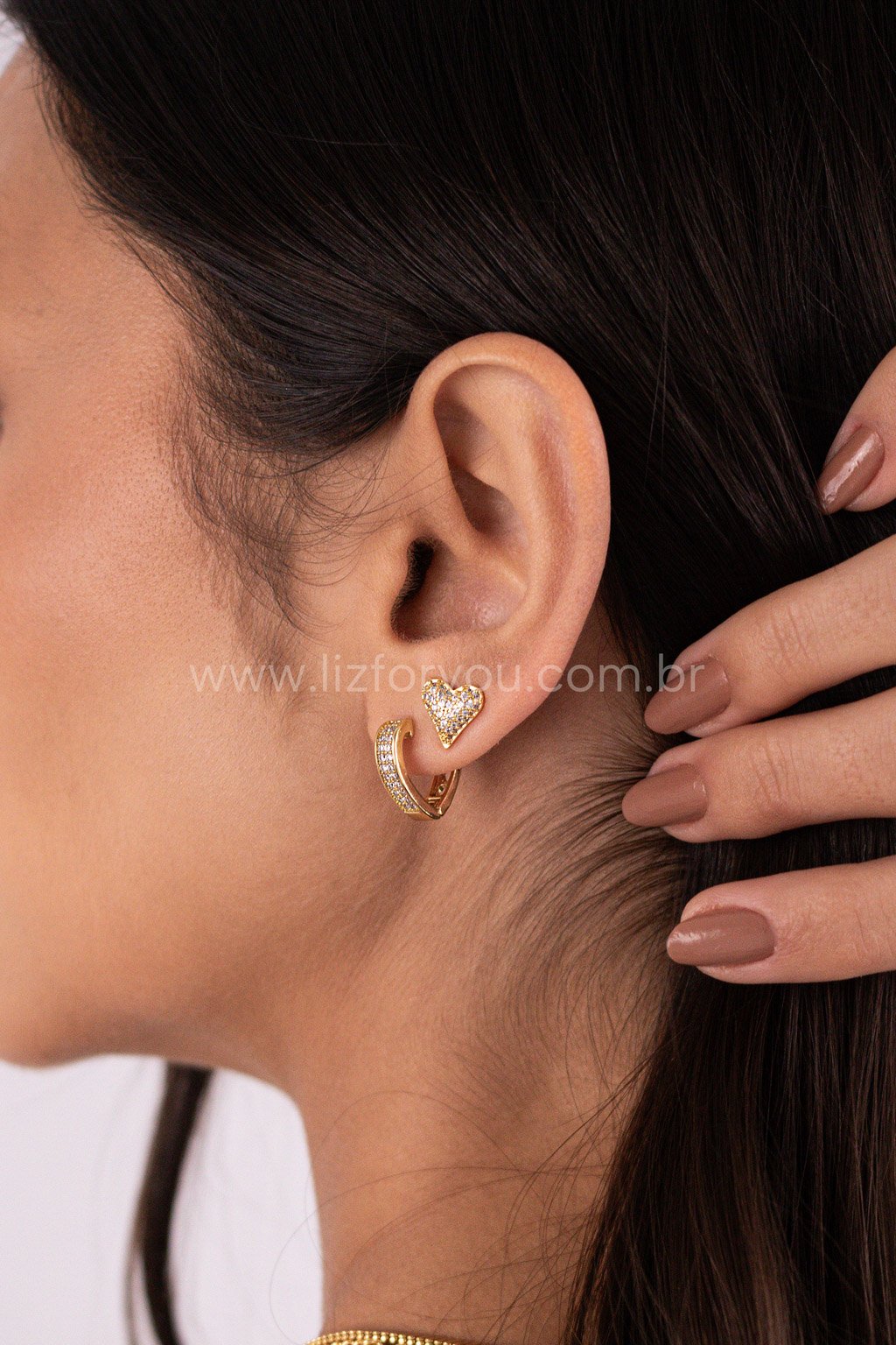 Brinco Coração Elisa Cravejado 