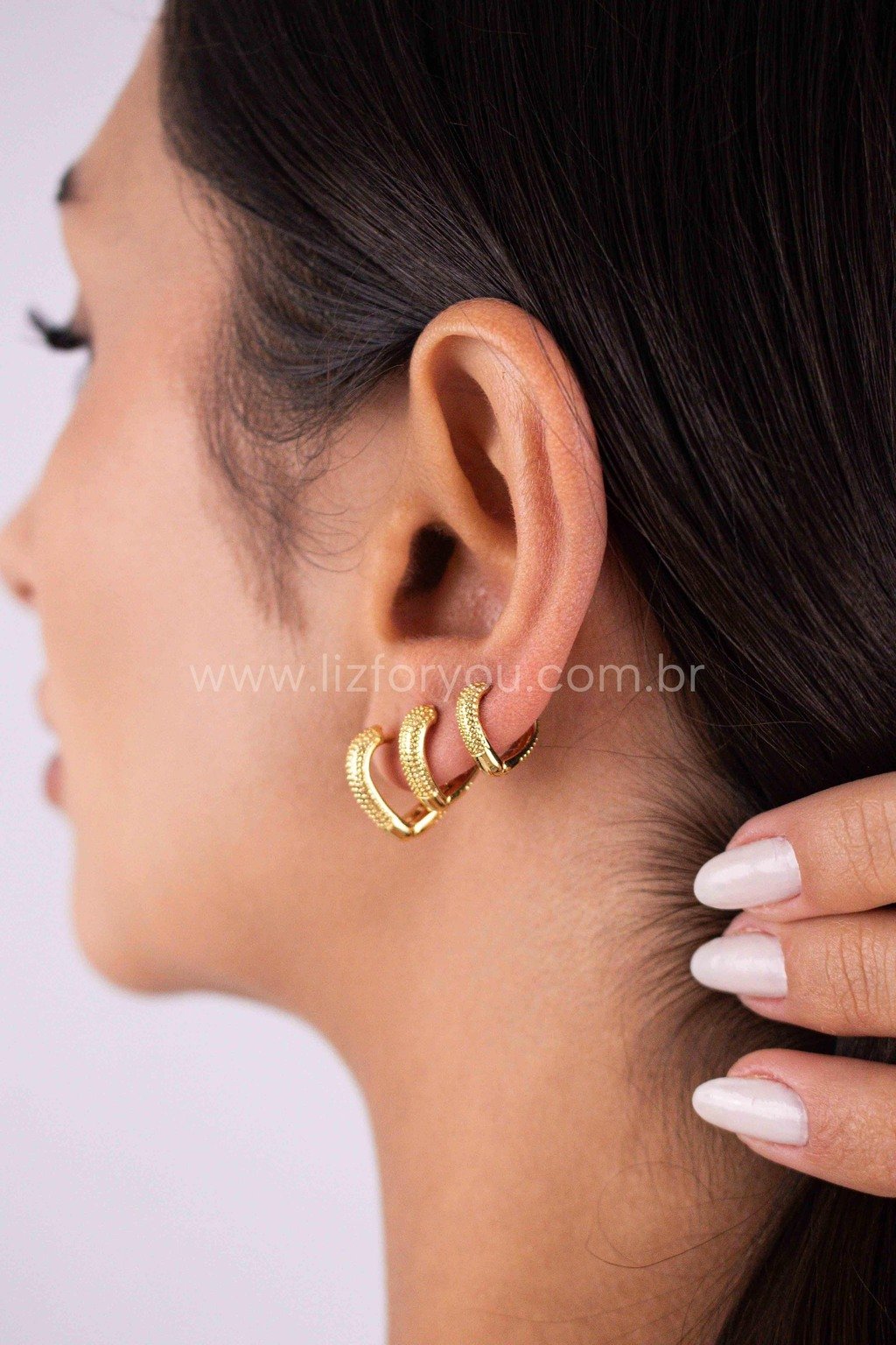Brinco Trio Argolinhas Coração Lia 