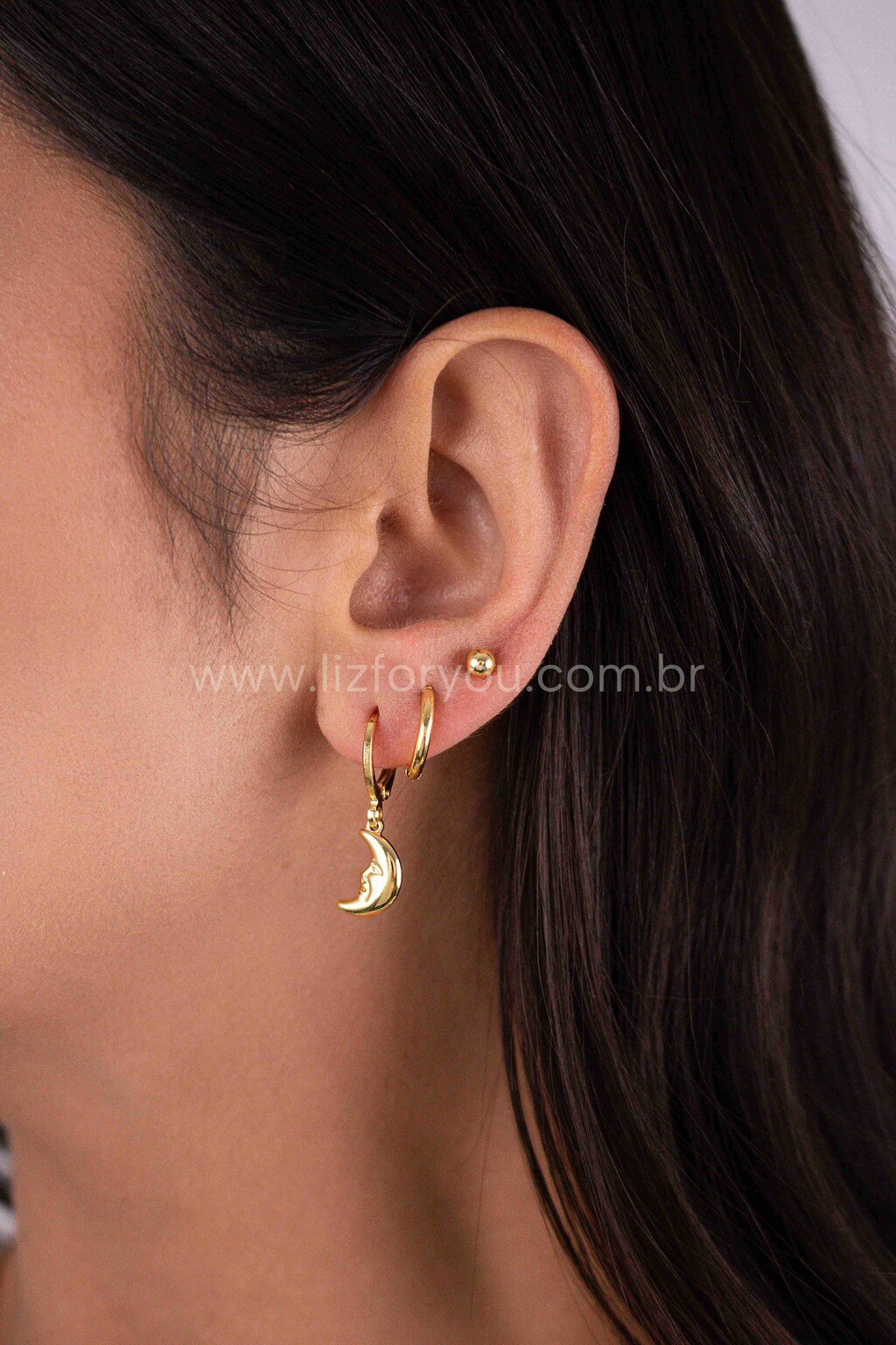 Brinco Trio Argolinhas Lua