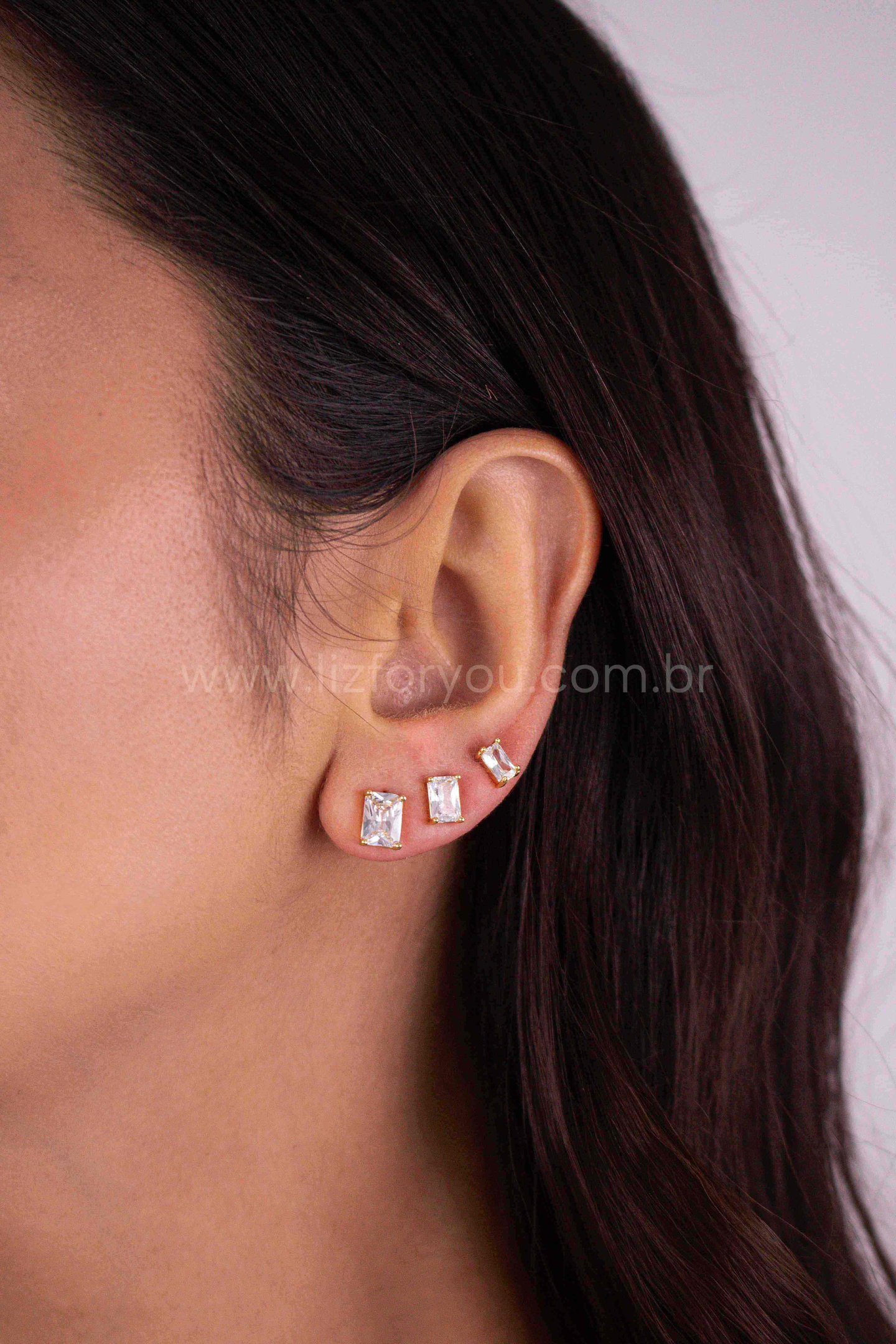 Brinco Trio Retangular Cristal
