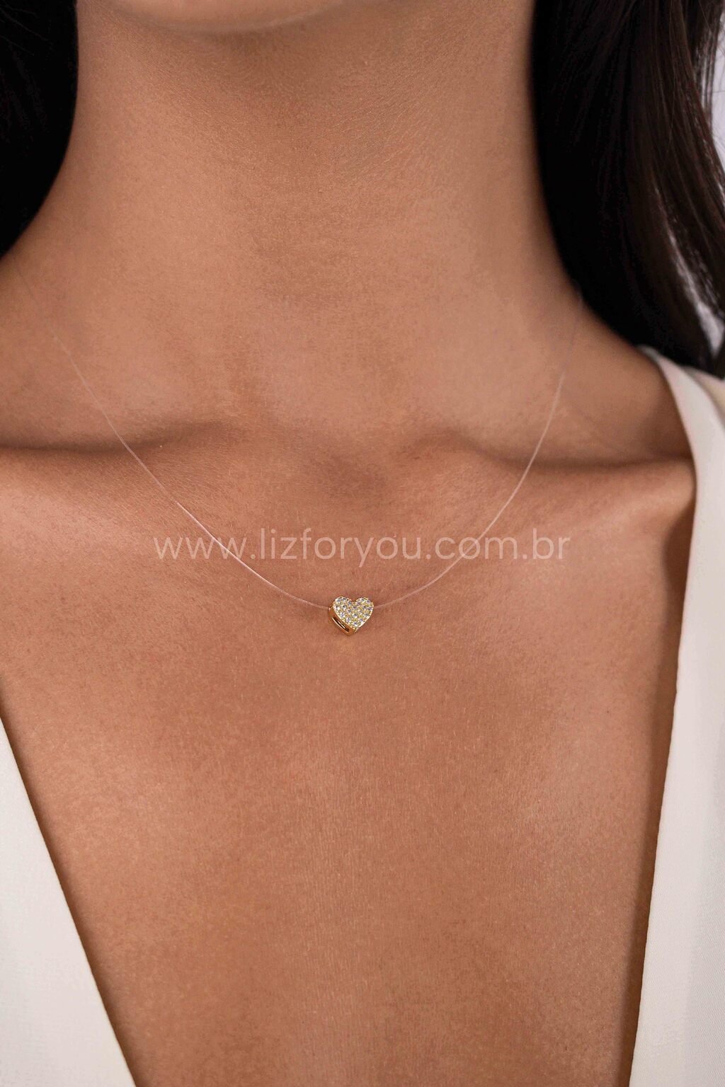 Choker Nylon Coração Cravejado