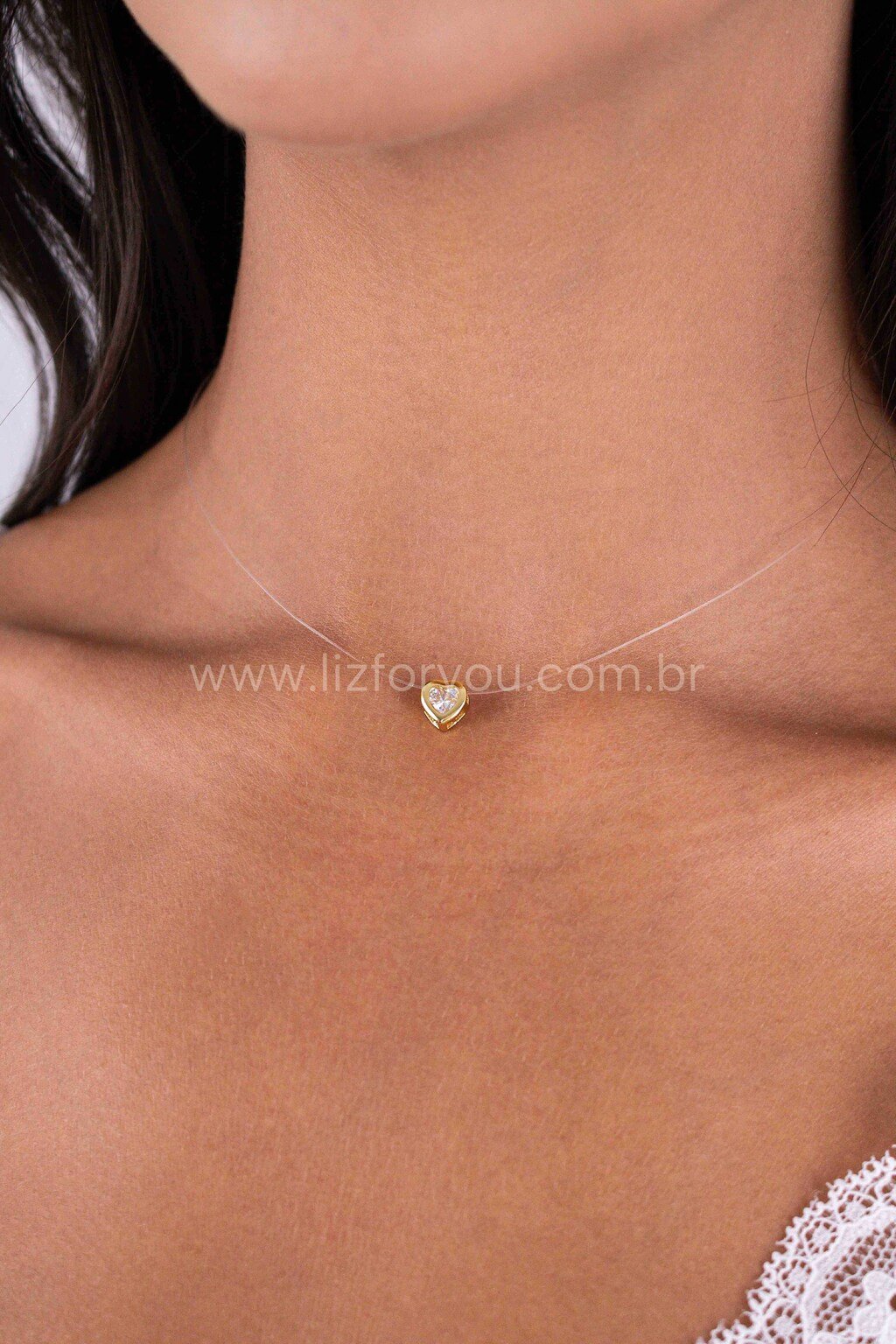 Choker Nylon Coração Zircônia 