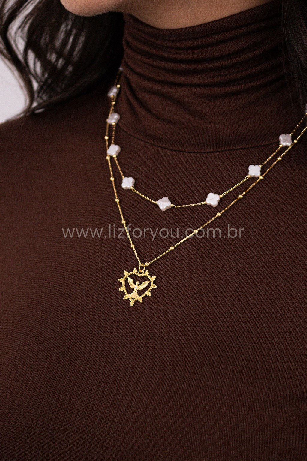 Choker Trevo Madre Pérola Lia