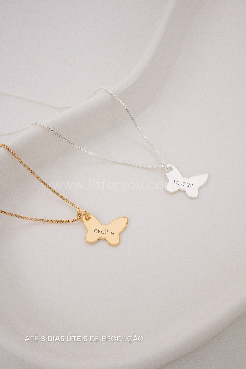 Colar Borboleta Frente Verso Personalizável