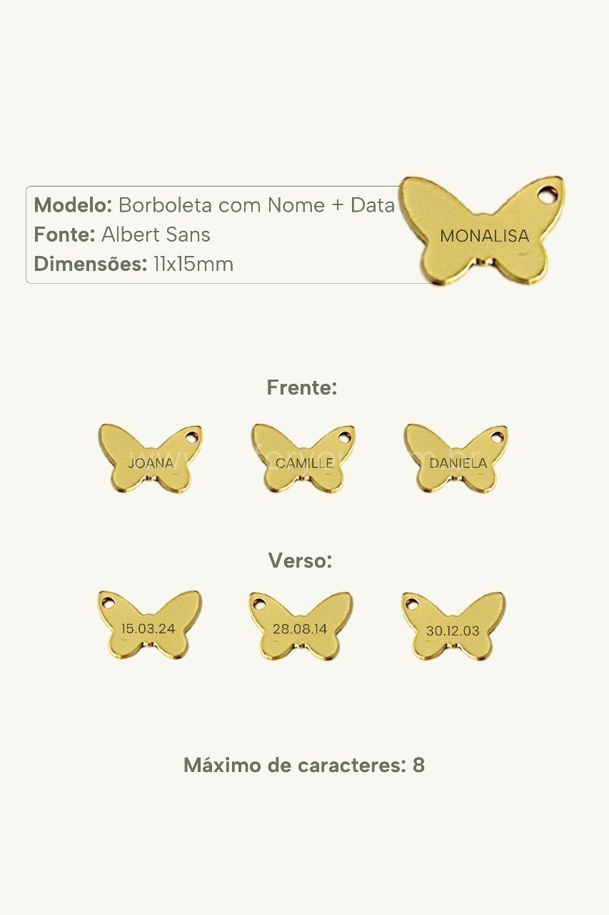 Colar Borboleta Frente Verso Personalizável