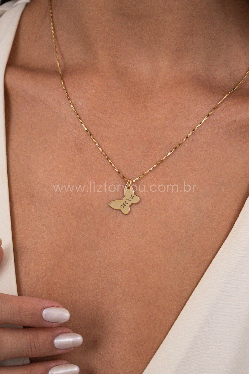 Colar Borboleta Frente Verso Personalizável