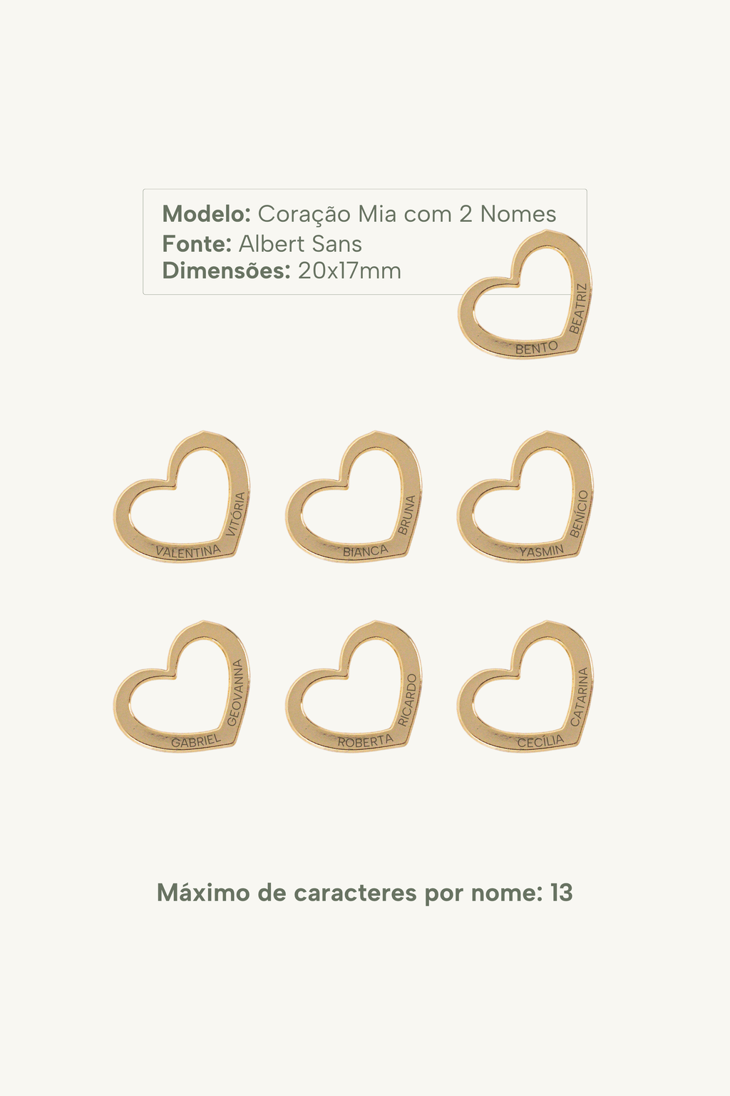 Colar Coração Mia com 2 Nomes Personalizável