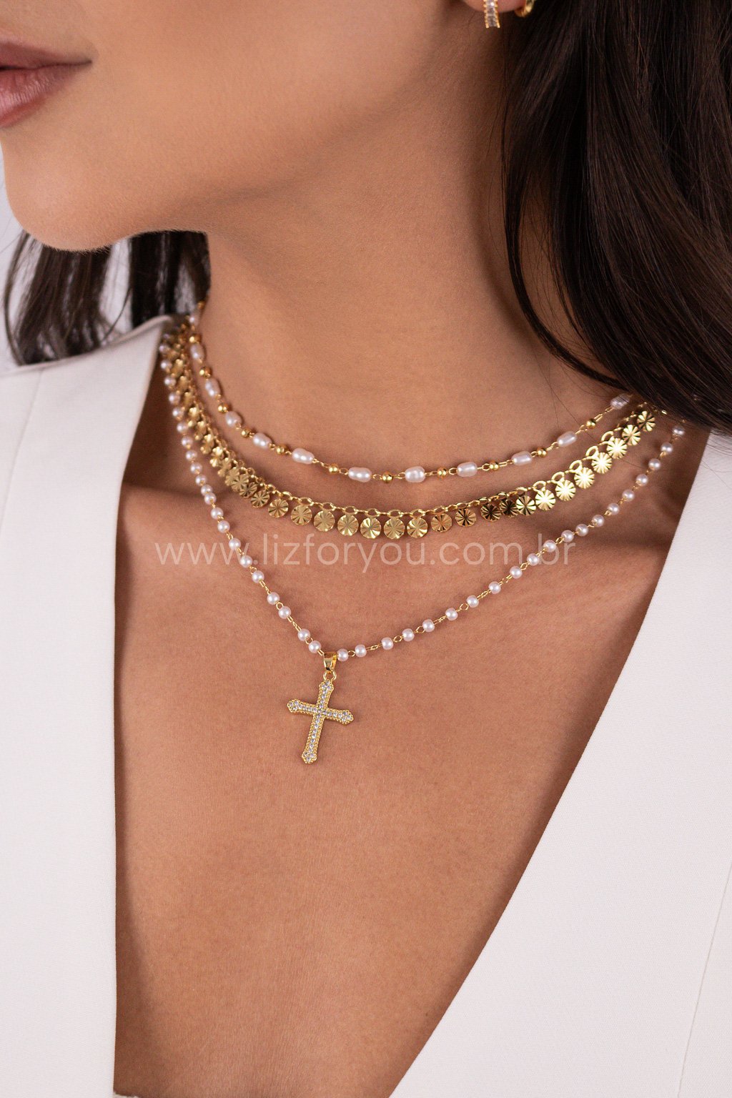 Colar Crucifixo Cravejado 