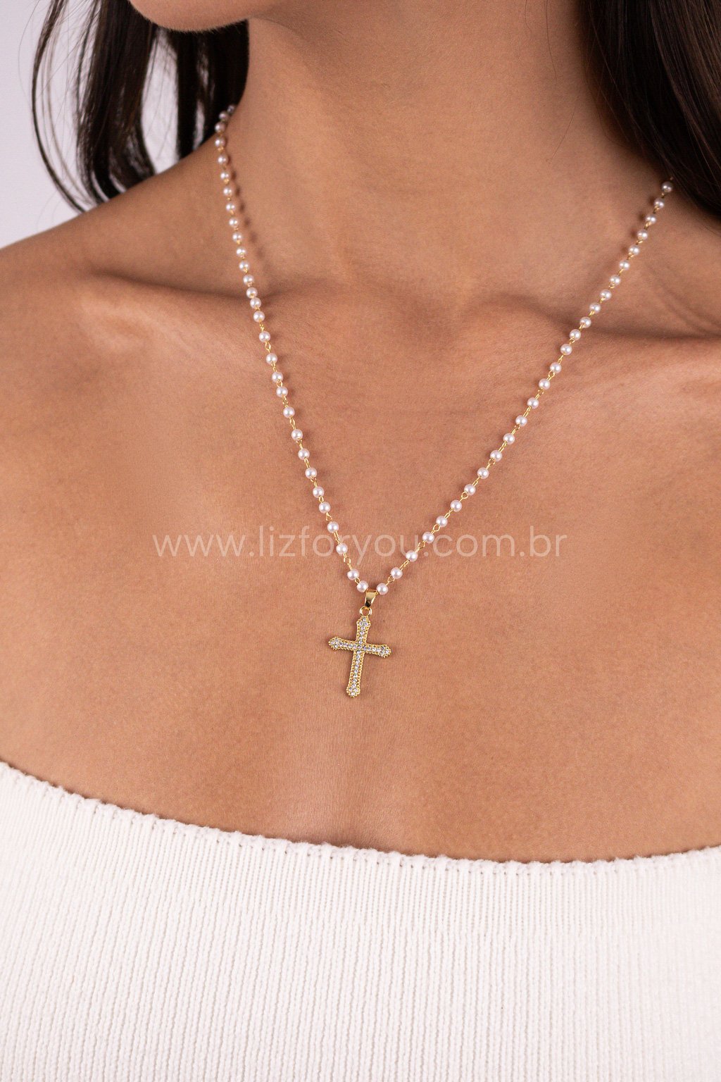 Colar Crucifixo Cravejado 