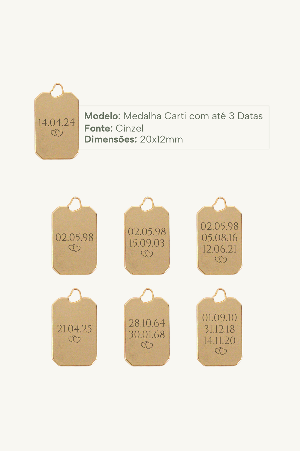 Colar Medalha Carti Data Personalizável
