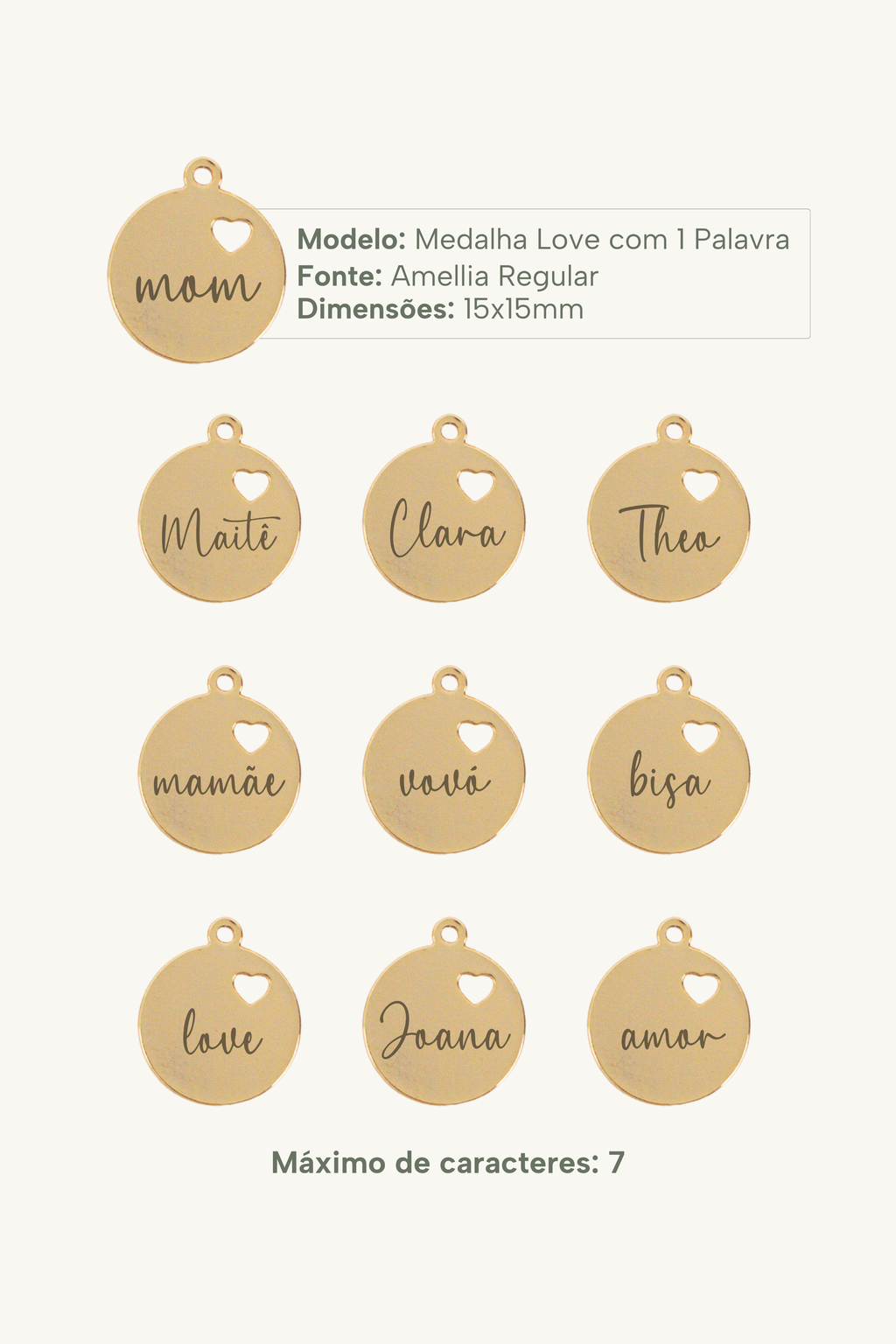 Colar Medalha Love com 1 Palavra Personalizável