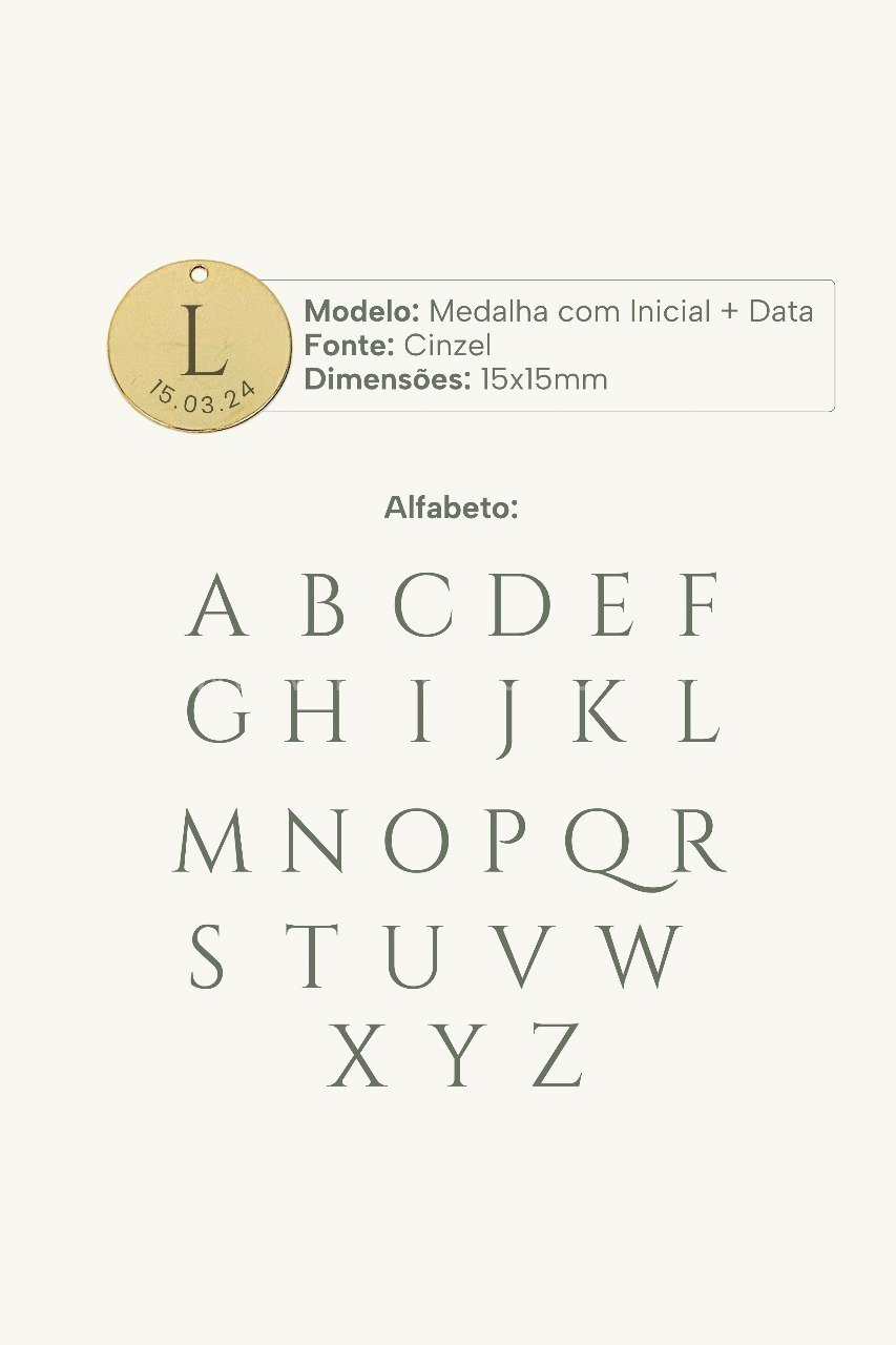 Colar Medalha Personalizável Inicial + Data