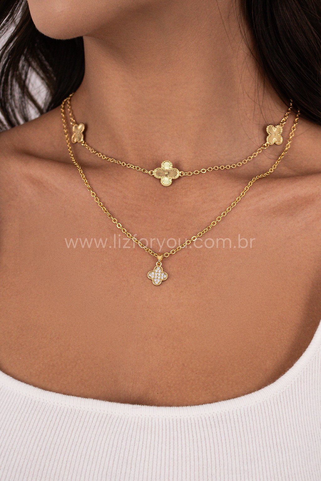 Colar Mini Trevo Cravejado 