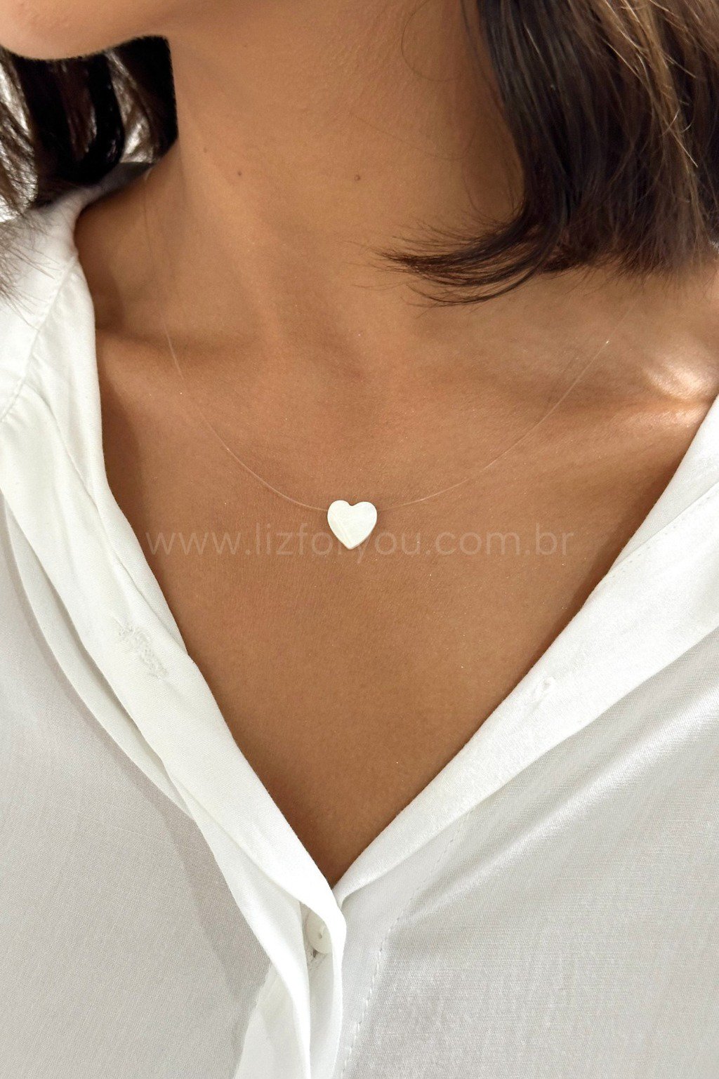 Choker Nylon Coração Madre Pérola 