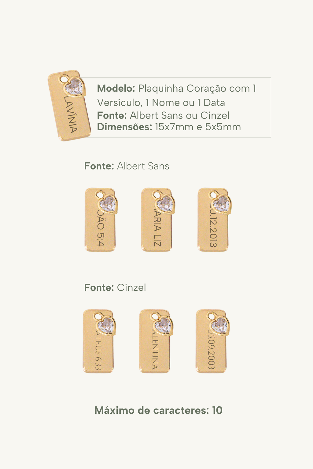 Colar Plaquinha Coração Personalizável