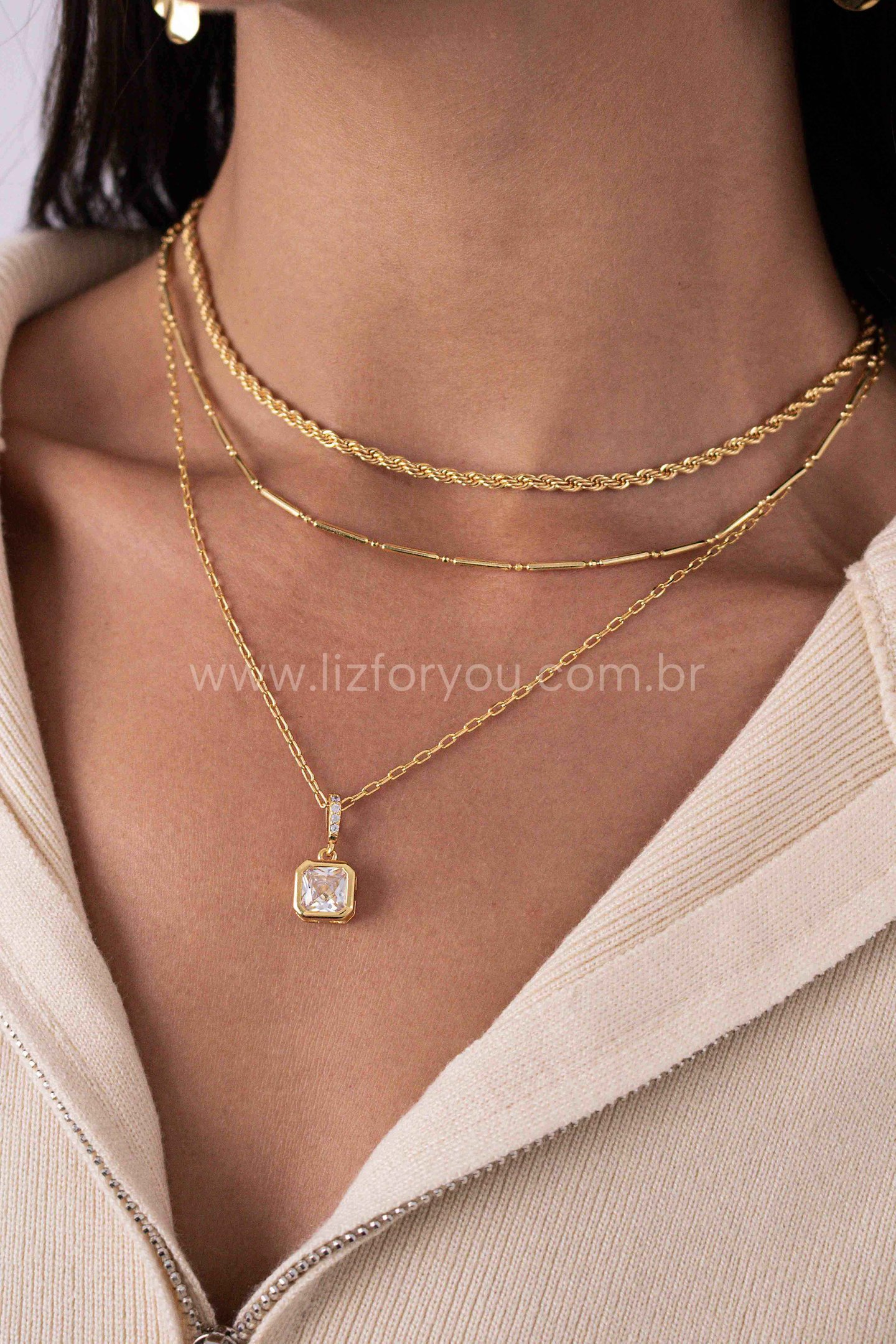 Colar Square Zircônia
