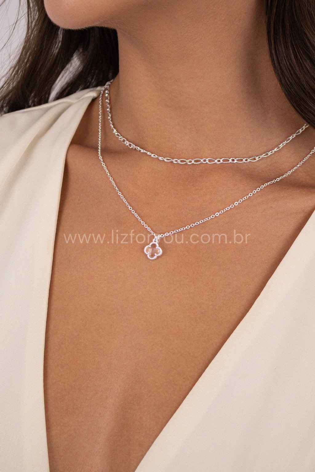Colar Trevo Cristal 