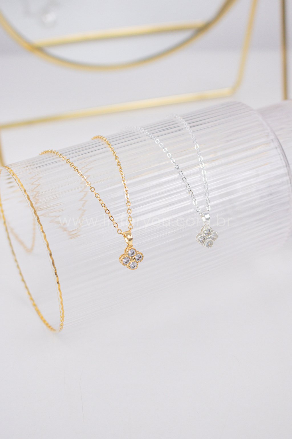 Colar Trevo Zircônia Cristal 