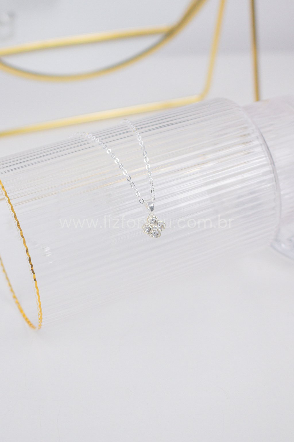 Colar Trevo Zircônia Cristal 