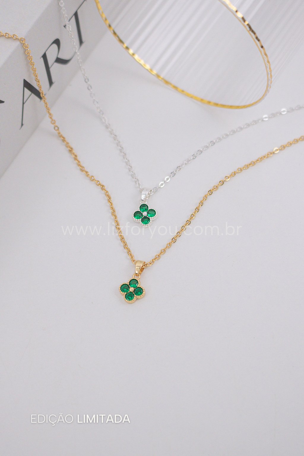 Colar Trevo Zircônia Verde