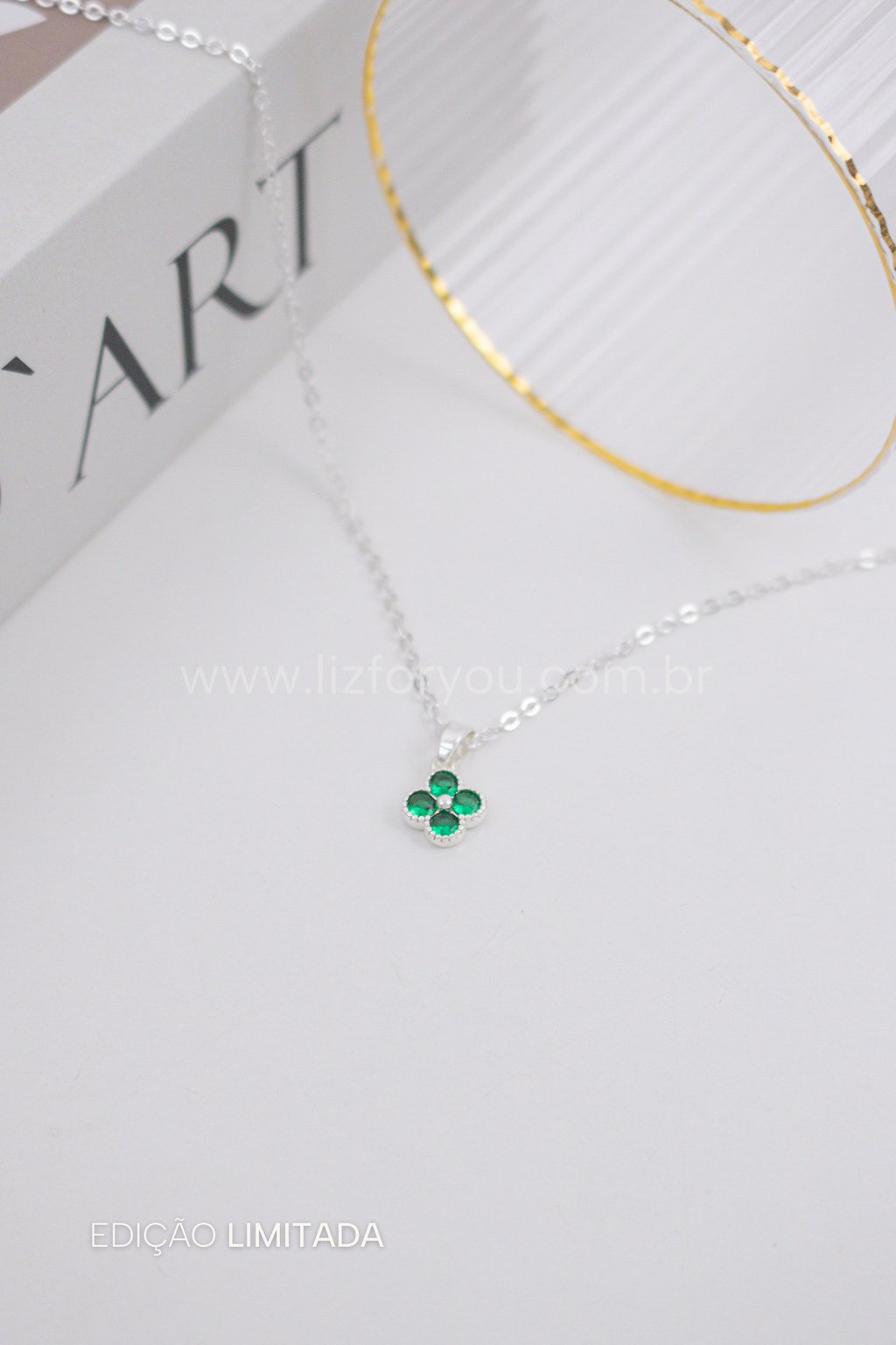 Colar Trevo Zircônia Verde