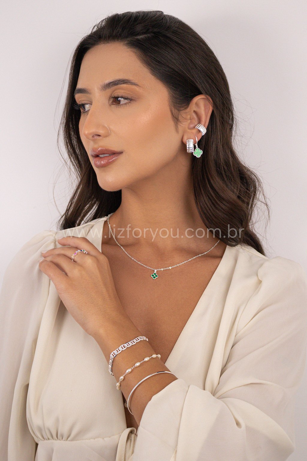 Colar Trevo Zircônia Verde