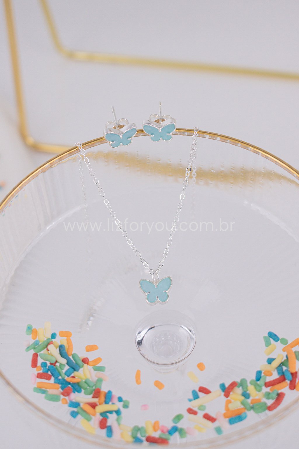 Kit de Colar + Brinco Borboleta Tyn Infantil 
