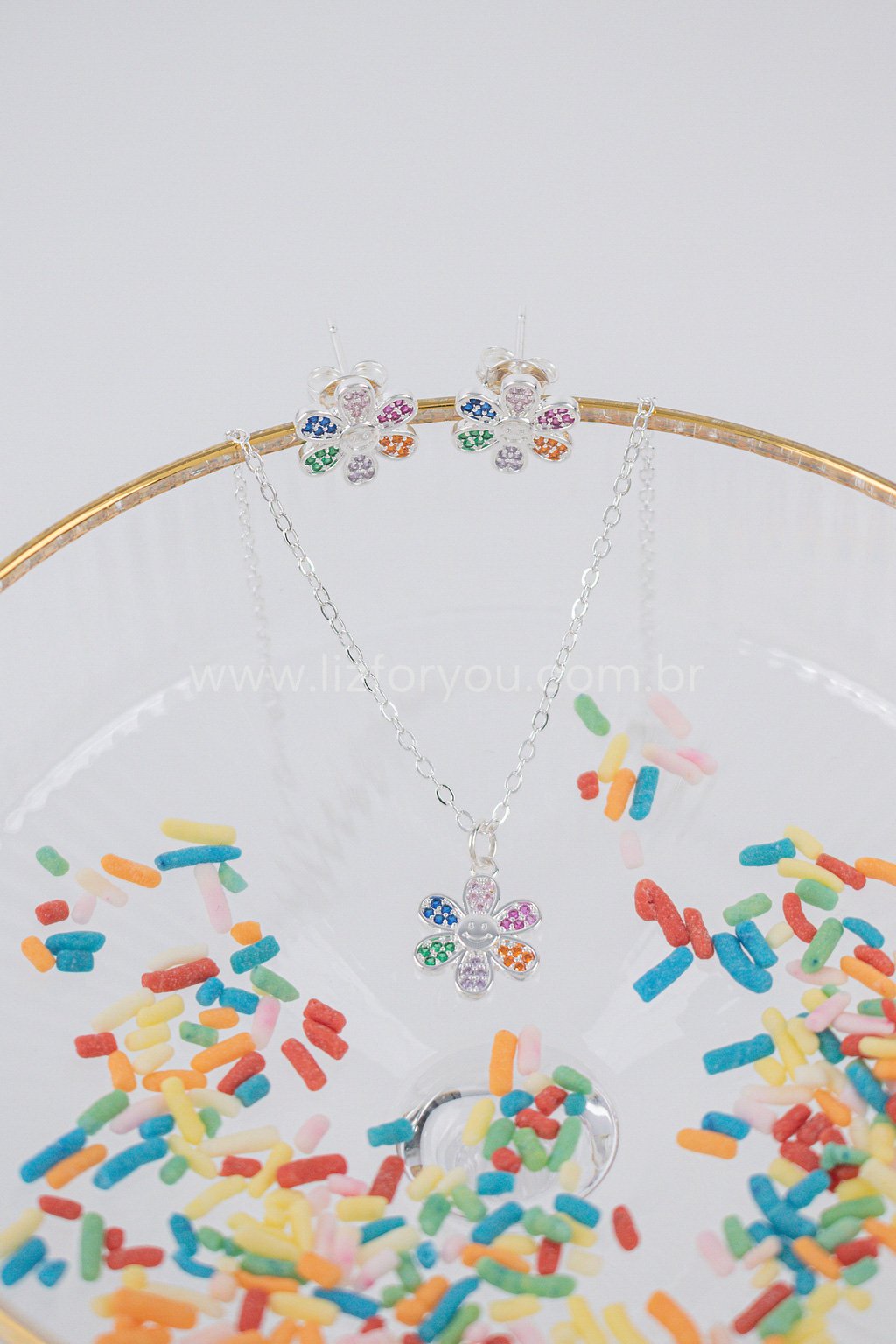 Kit de Colar + Brinco Flower Colors Infantil 