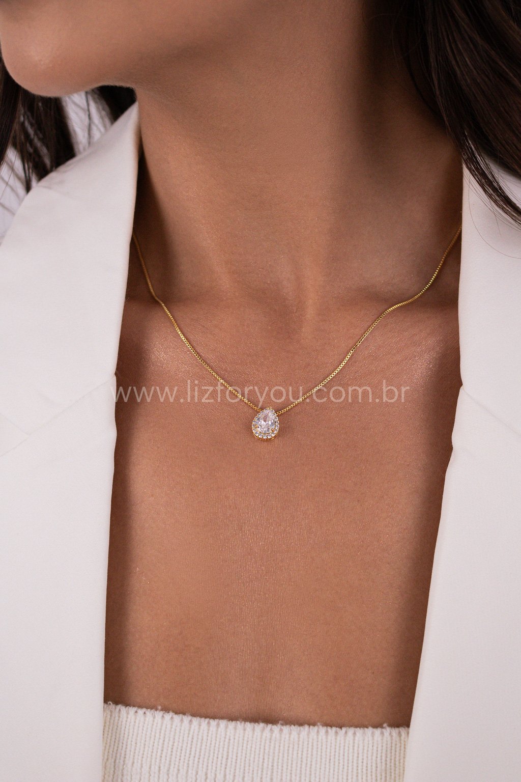 Kit de Colar + Brinco Gota Cristal 