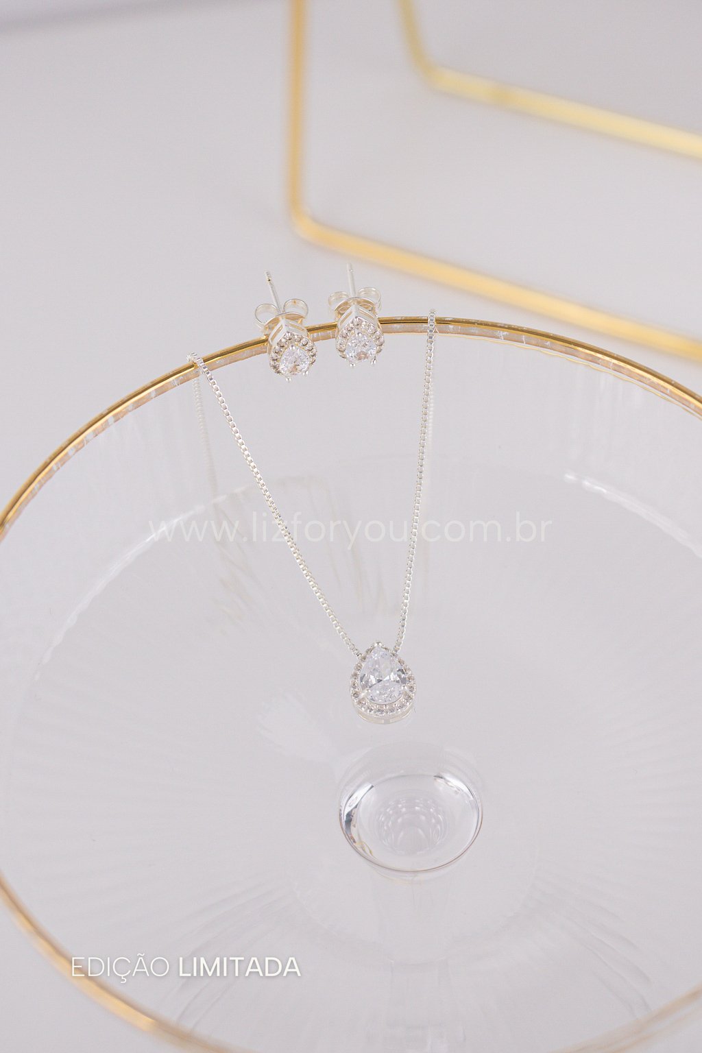 Kit de Colar + Brinco Gota Cristal 