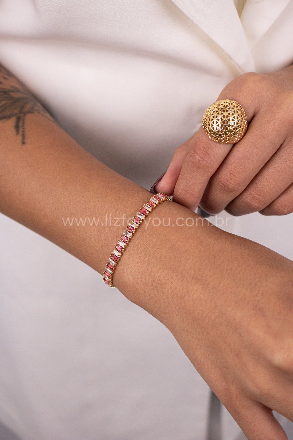 Pulseira Ajustável Riviera Baguete Rosa