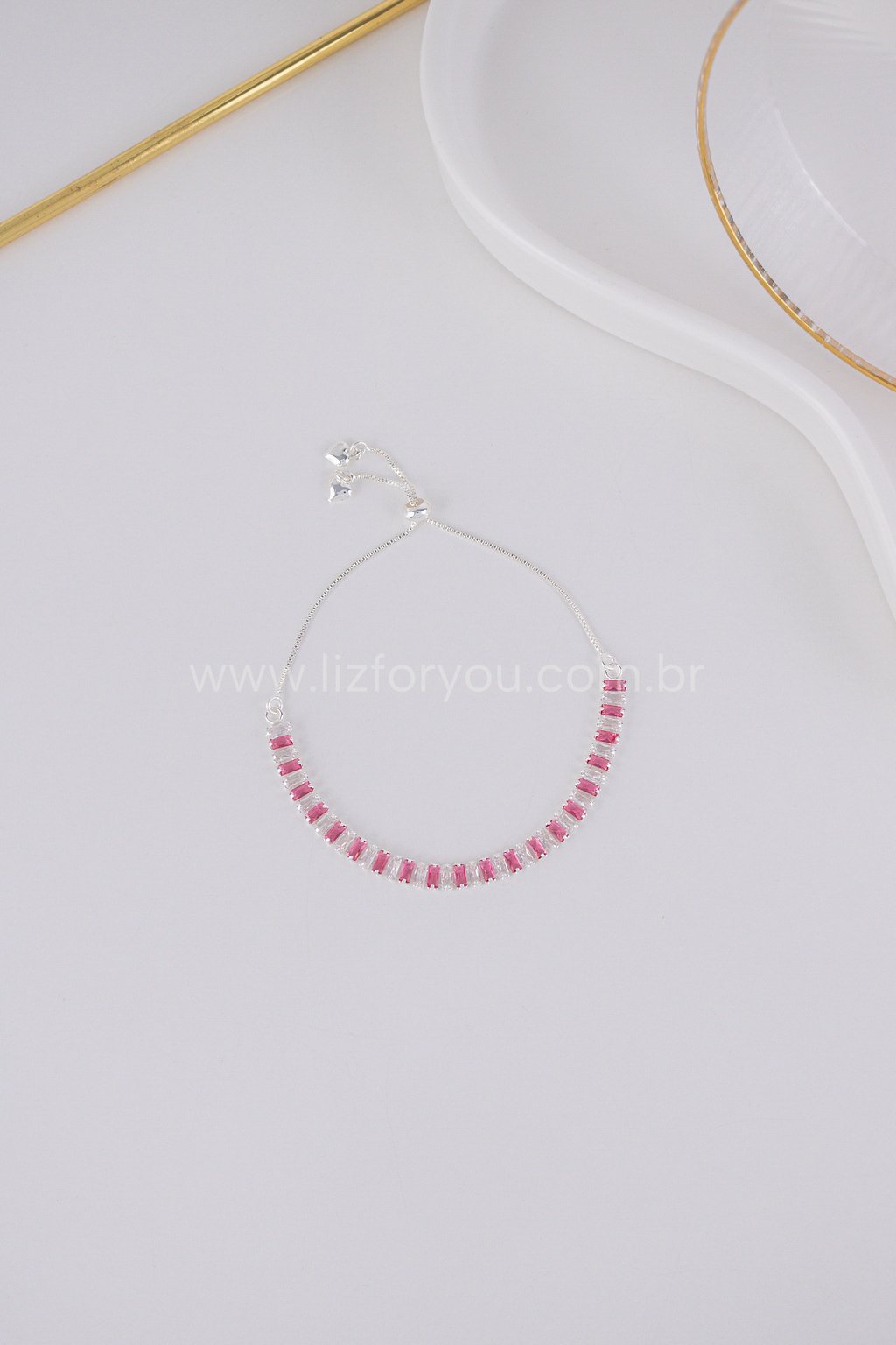 Pulseira Ajustável Riviera Baguete Rosa