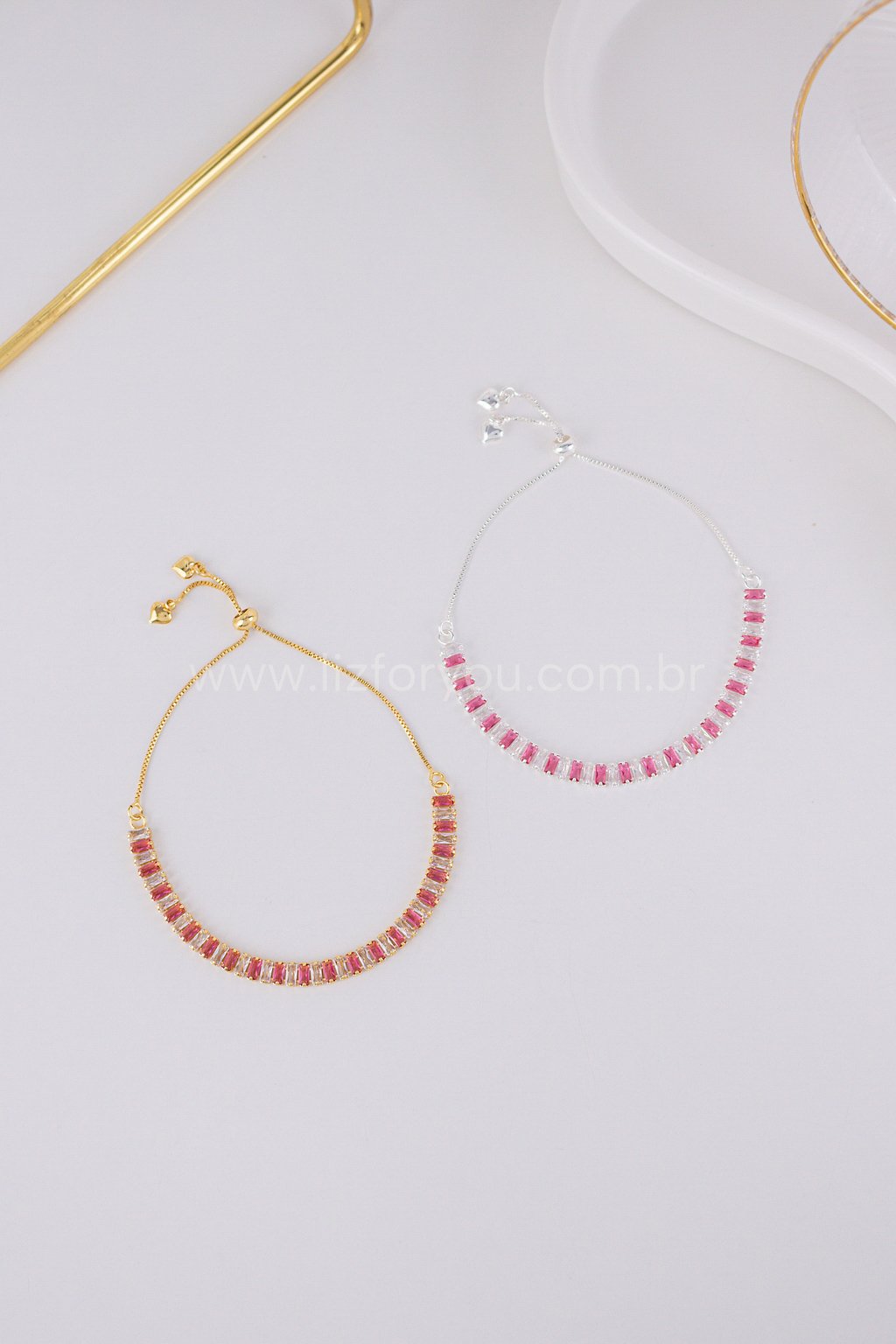 Pulseira Ajustável Riviera Baguete Rosa